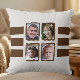Coussin 8 bandes de photos marron double face