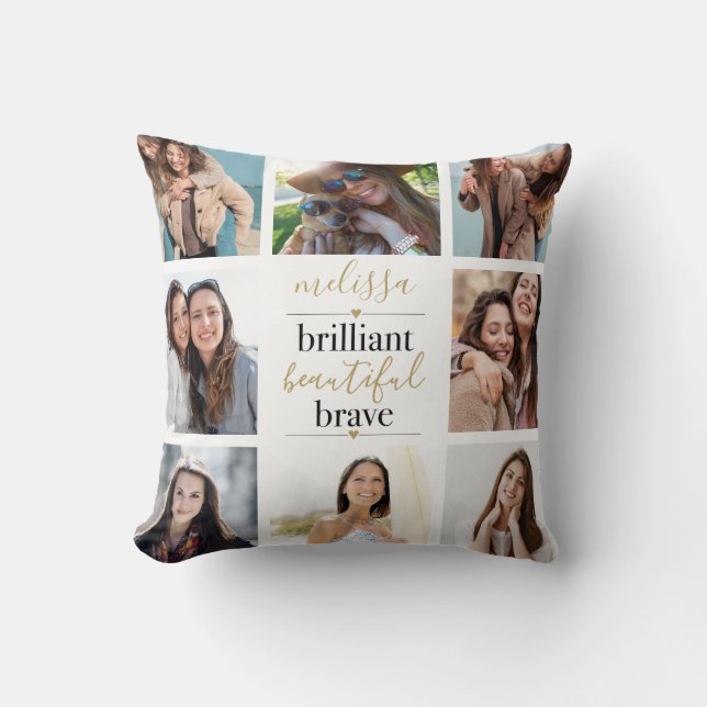 Coussin 8 Collage Photo Brillante Belle Brave  (Recto)