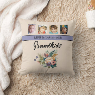 Coussin 8 petits-enfants photos fleurs violettes