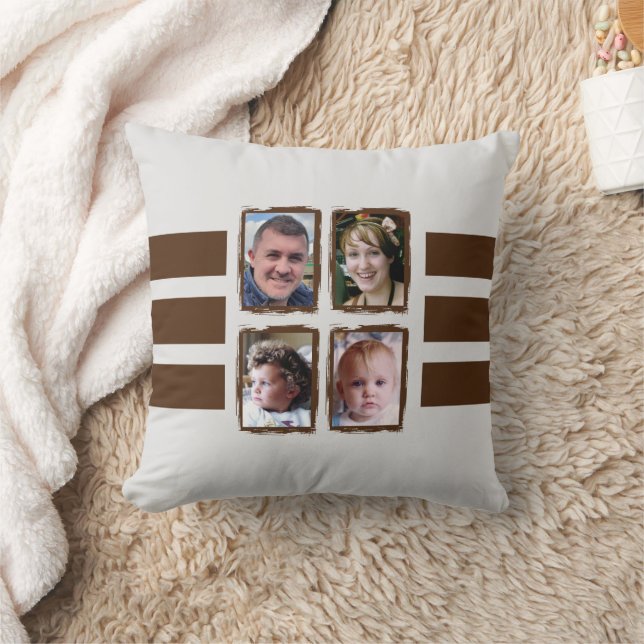 Coussin 8 rayures de photo brun double face (Couverture)