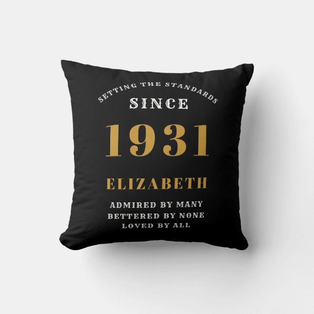 Coussin 90e anniversaire 1931 Elegant Chic Black Personnal (Recto)