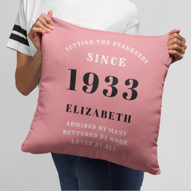 Coussin 90e anniversaire 1933 Rose Girly Elegant Chic (Créateur téléchargé)