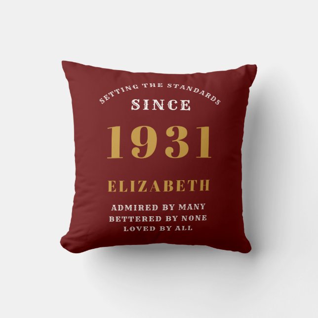Coussin 90e Anniversaire Né 1931 Aimé Ajouter Votre Nom Ro (Recto)