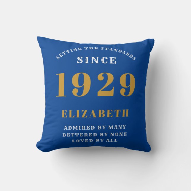 Coussin 90e anniversaire Normes de naissance 1929 Bleu (Recto)