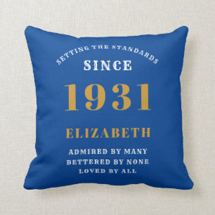 Coussin 90th Birthday 1931 Ajouter Votre Nom Bleu Personna