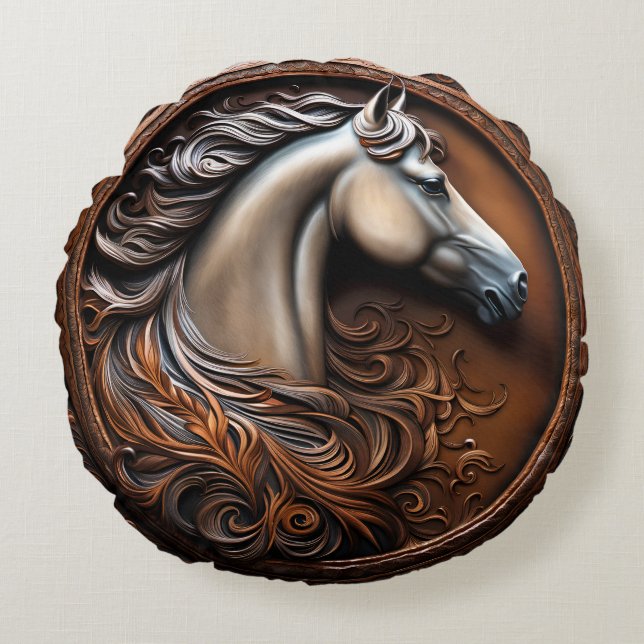 Coussin à Accent à peluche ronde avec cheval de st (Devant)