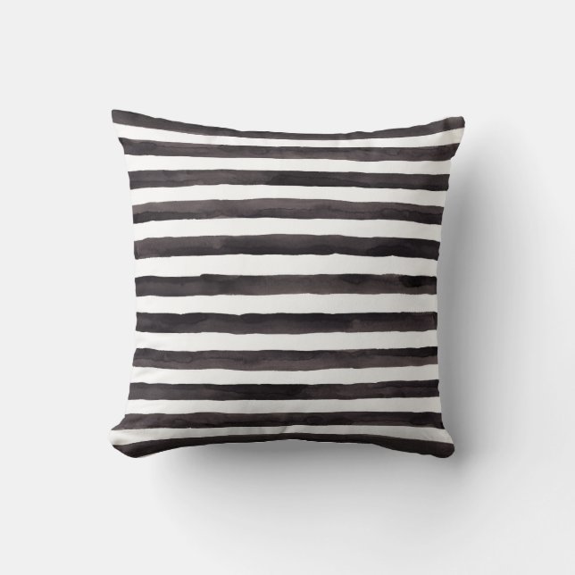 Coussin à bande d'aquarelle noir et blanc (Recto)