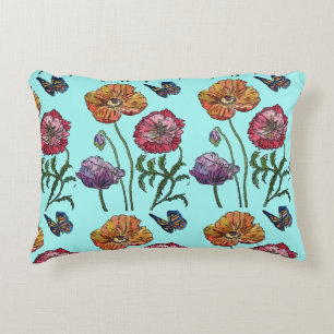 Coussin à coquelicot bleu pâle