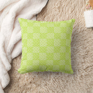 Coussin à damiers Amour en Lime Vert et Blanc