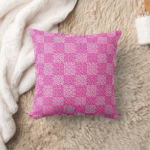 Coussin à damiers Amour en Magenta et Blanc