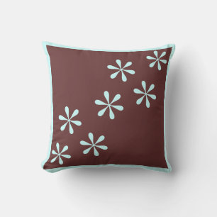 coussin à fleurs marron et bleu / turquoise