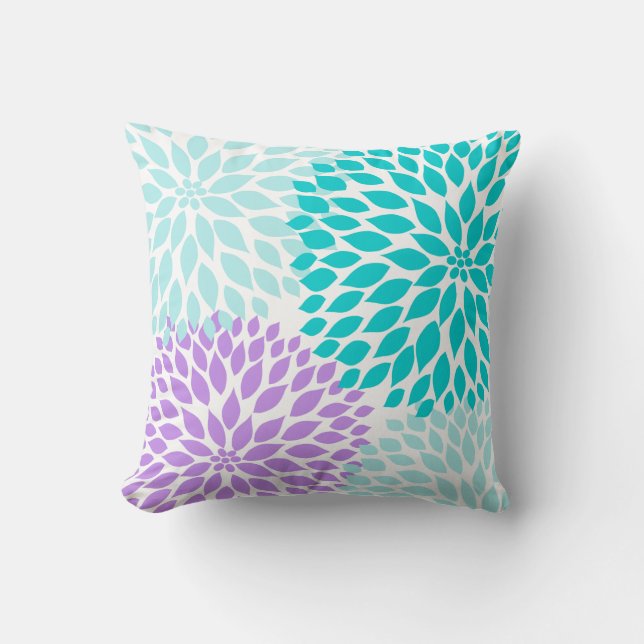 coussin à fleurs turquoise d'Aqua Dahlia (Recto)