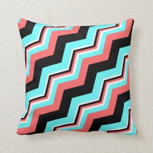 Coussin à la mode ; Chevron noir, blanc, de corail