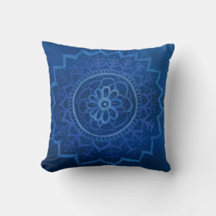 Coussin à lancer mandala bleu 41 cm x 41 cm