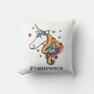 Coussin à licorne arc-en-ciel personnalisé
