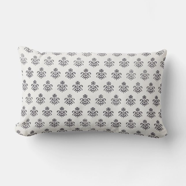 Coussin à motif gris imprimé en bloc indien (Recto)