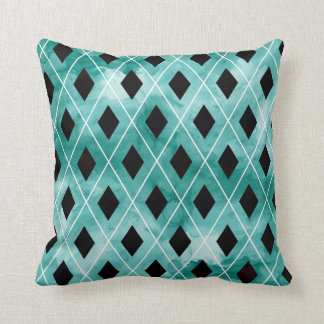 Coussin à motifs de losanges d'aquarelle turquoise