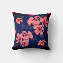 Coussin à motifs floraux illustrés rose et bleu