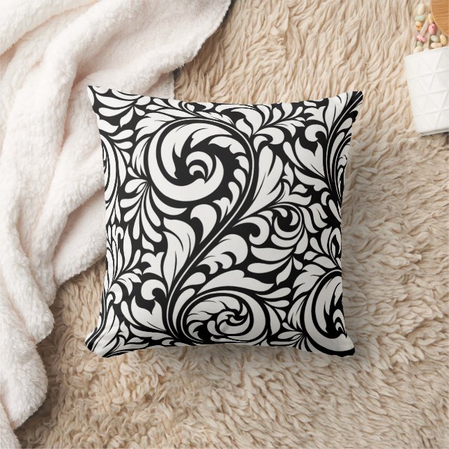 Coussin à motifs floraux noir et blanc (Couverture)
