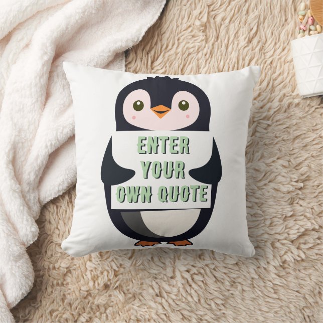 Coussin A penguin holding a sign with customizable text (Couverture)
