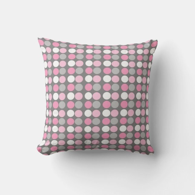 Coussin à points rose blanc et gris Polka (Recto)