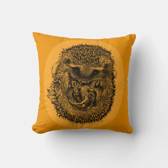 Coussin à pouce orange avec hérisson dormant (Recto)