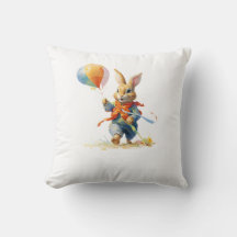 A SWEET RABBIT WITH BALLOONS Throw Pillow