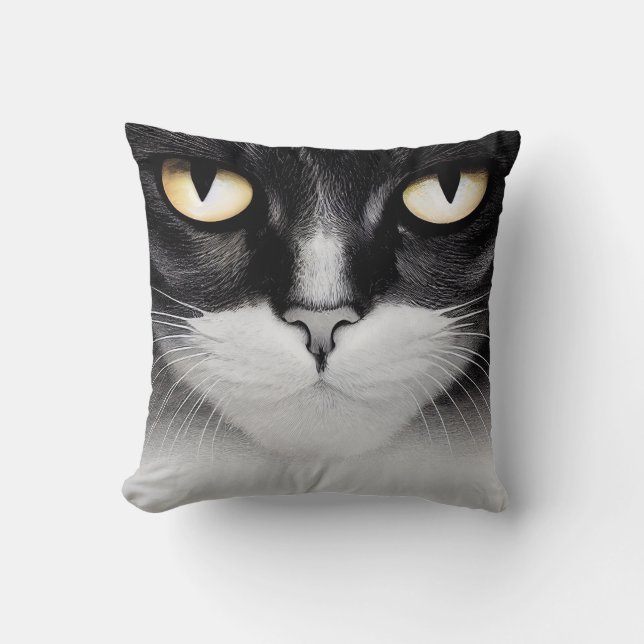Coussin à visage de chat noir et blanc avec concep (Recto)