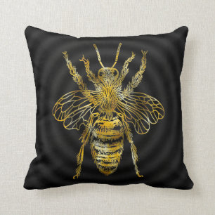 Coussin Abeille dans les tons jaune et blanc gris et noir