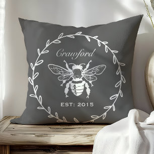 Coussin Abeille gris foncé Monogramme en nid d'abeille de