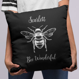 Coussin Abeille Vintage Noire Et Blanc Personnaliser