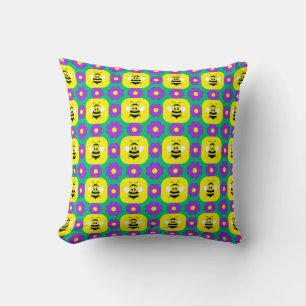 Coussin Abeilles et fleurs de dessin animé