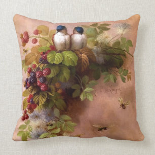 Coussin Abeilles vintages, oiseaux, et baies