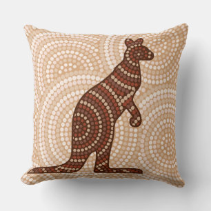Coussin Aboriginal kangaroo dot painting