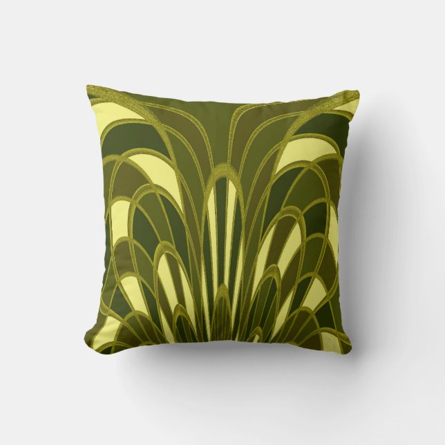 Coussin Abrégé sur champignon - art déco - olive (Recto)