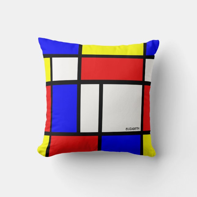 Coussin Abrégé sur jaune bleu rouge blanc de modernisme (Recto)