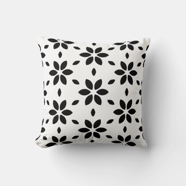 Coussin Abstract Black Flower Petals on White Background (Recto)