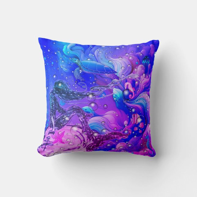 Coussin Abstract Mermaid Under the Sea Throw Pillow (Recto)