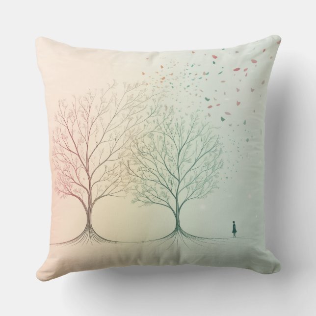 Coussin Abstract Minimal Tree of Life Pillow Pastel (Verso)