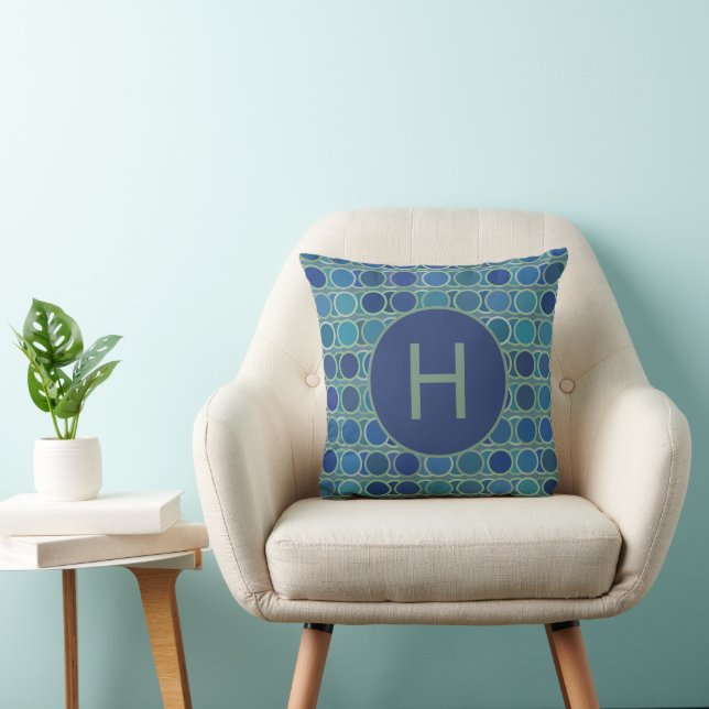 Coussin Abstract Shades of Blue Circle Pattern Monogram (Chaise)