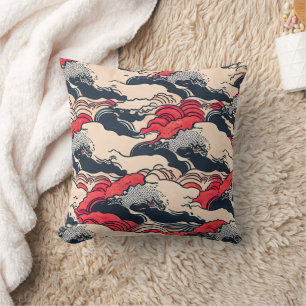 Coussin Abstract Vintage Ocean Waves Japanese Style Art  