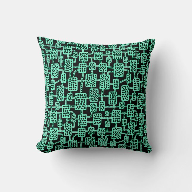 Coussin Abstrait 041113 - Turquoise sur noir (Recto)
