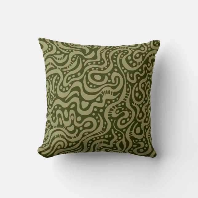 Coussin Abstrait 041211 - Khaki sur Deep Olive (Recto)