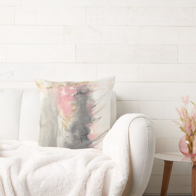 Coussin Abstrait Art moderne peint rose or gris (Canapé)