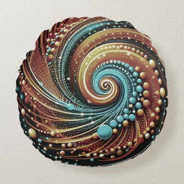 Coussin Abstrait artistique bleu et cuivre rond (Devant)