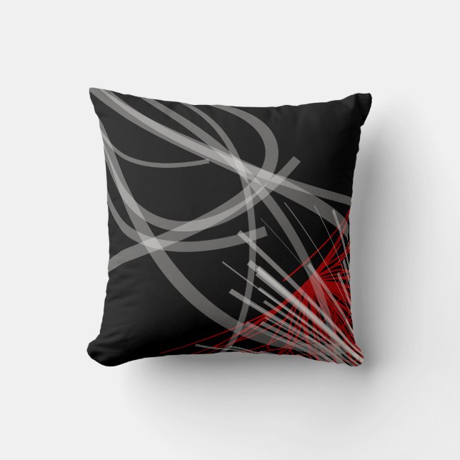 Coussin Abstrait artistique noir blanc gris et rouge (Recto)