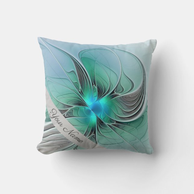 Coussin Abstrait Avec Bleu, Moderne Fractal Art Nom (Recto)