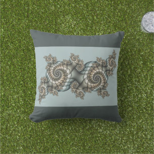 Coussin Abstrait Beige clair Bleu Fractal Art Spirales
