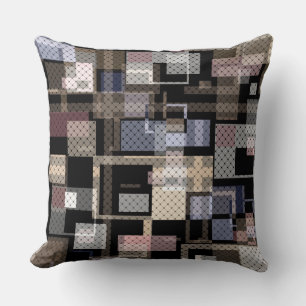 Coussin Abstrait, beige, noir, plaid