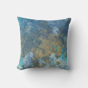 Coussin abstrait bleu et jaune